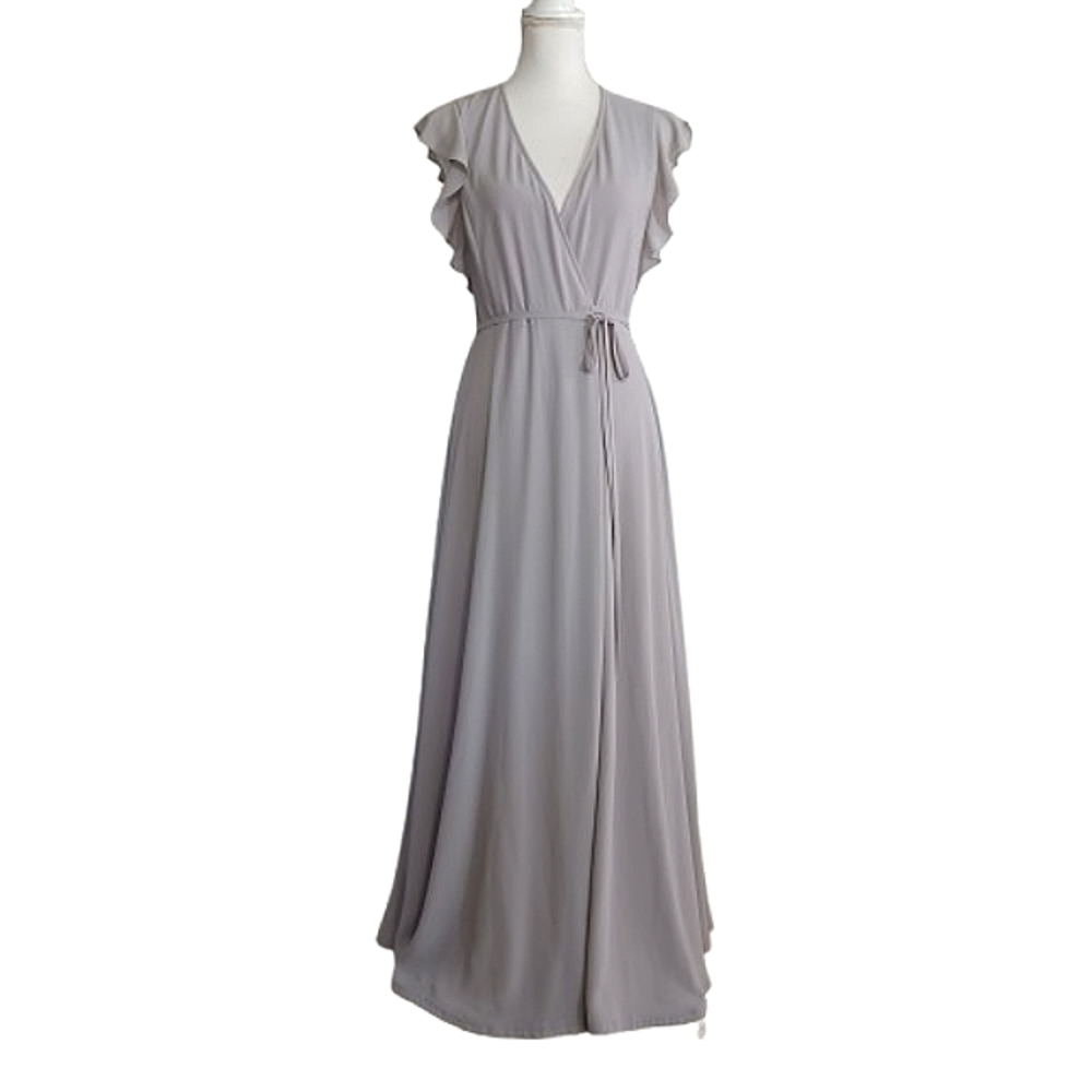Crescendo Light Grey Wrap Maxi Dress By LULU'S Feminine Formal Gown